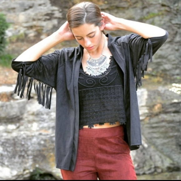 RELISTED Black fringed suede cardigan - Picture 2 of 6